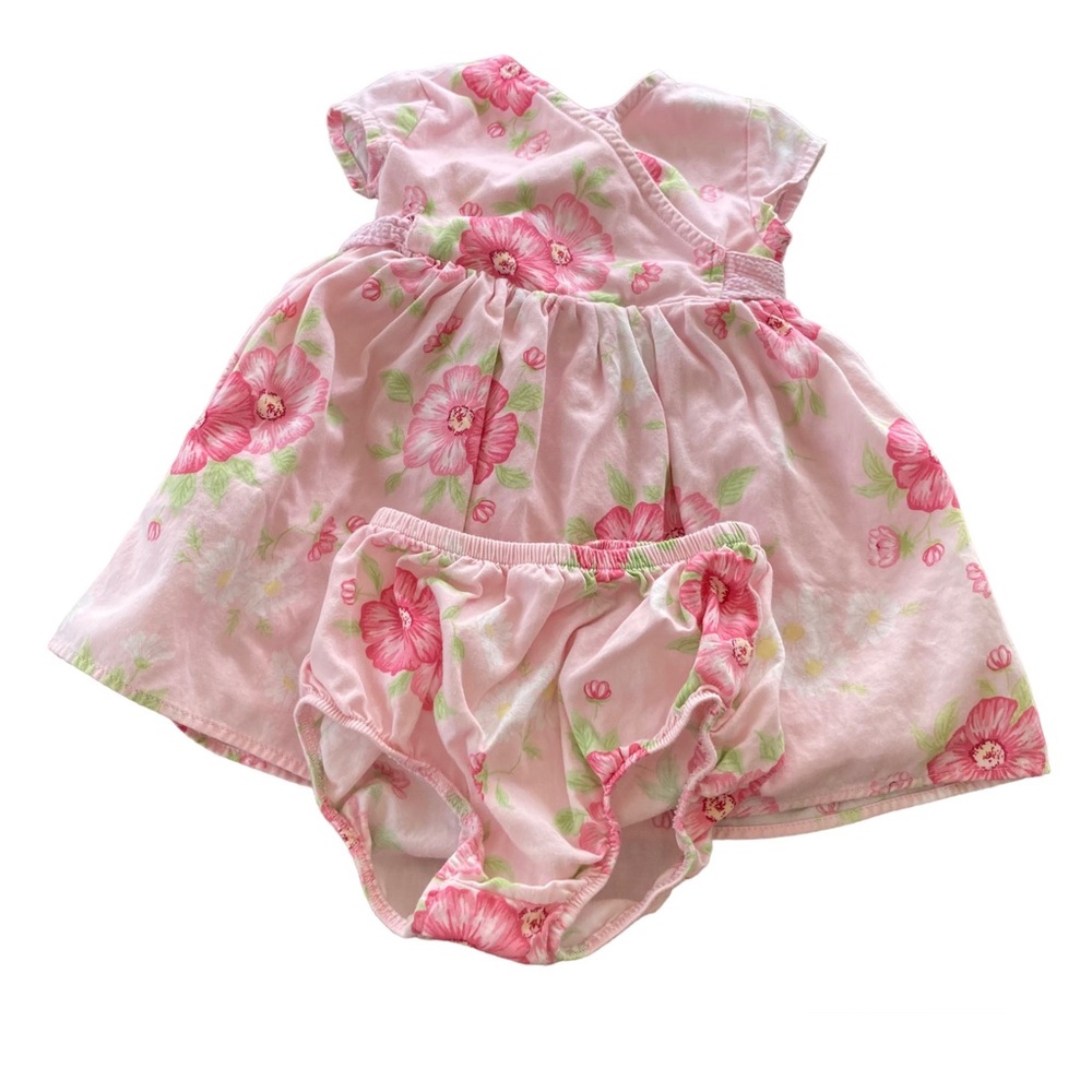 Polkatots girls pink floral dress with matching diaper cover 18 months